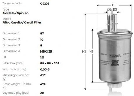 Фильтр топливный TECNECO GS226 (фото 1)