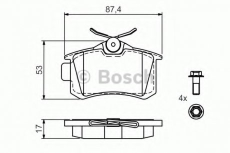 Тормозные колодки задн. (+ болты) AUDI A3,A4,A6 SEAT VW Golf 3/4 SKODA BOSCH 0986494518 (фото 1)