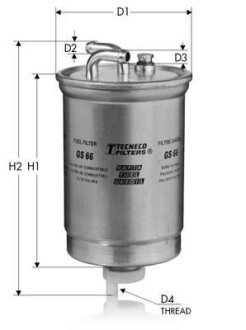 VW Фильтр топливный диз.(2 трубки) FORD 1,8D 1,6/2,4D SEAT HONDA ROVER TECNECO GS66