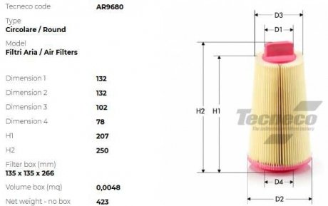 Фильтр воздушный DB C (W203, W204), E (W211) /Spr TECNECO AR9680