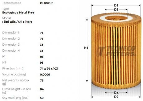 Фильтр масляный DB Sprinter/W203/W211/C219/W164 2 TECNECO OL0821-E