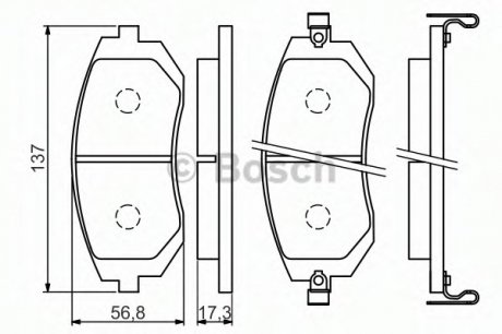 Комплект тормозных колодок, дисковый тормоз BOSCH 0986494558 (фото 1)