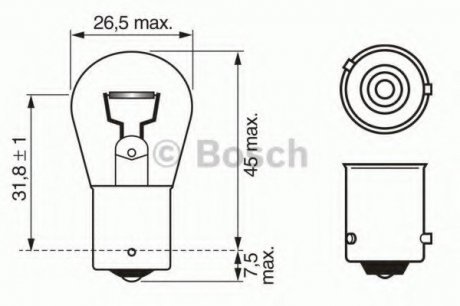 Автомобильная лампа накаливания, фонарь указателя поворота; Автомобильная лампа накаливания, фонарь BOSCH 1987302502 (фото 1)
