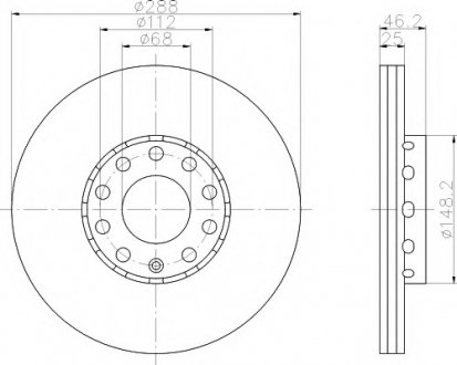 Диск тормозной перед.(вентил.) VW Passat AUDI 100/A4/A6 SKODA (288*25)(кр.2) MINTEX MDC768 (фото 1)