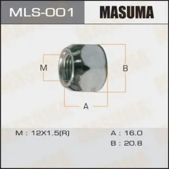 Гайка 12x1.5 / під ключ = 21мм наскрізна Toyota, Daihatsu, Lexus, Mitsubishi, Honda упаковка 2 MASUMA MLS001