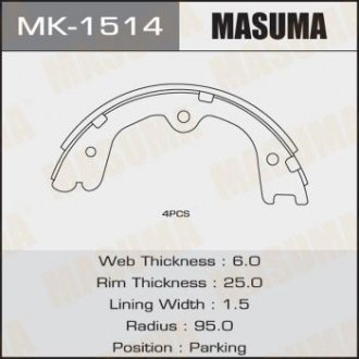 Колодки барабанные парковочные [к-т 4шт] (1/20) MASUMA MK1514 (фото 1)