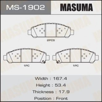 Колодки дисковые VENZA/ AGV1#, GGV1# front (1/10) MASUMA MS1902 (фото 1)