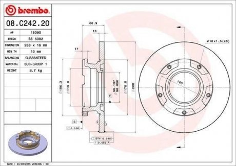 Тормозной диск BREMBO 08.C242.20 (фото 1)
