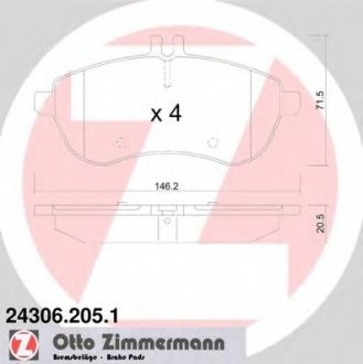 Колодки гальмівні дискові, к-кт ZIMMERMANN 24306.205.1 (фото 1)