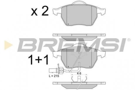 Гальмівні колодки перед. Passat B5/Audi A4/A6 00-05 (з датчиком) BREMSI BP2816 (фото 1)