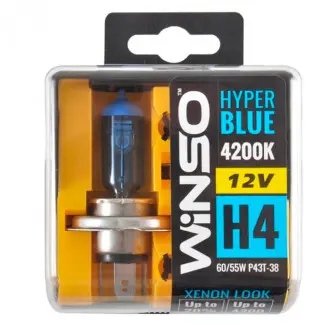Лампа галогенна 12V H4 HYPER BLUE 4200K 60/55W P43t-38 SET WINSO 712450
