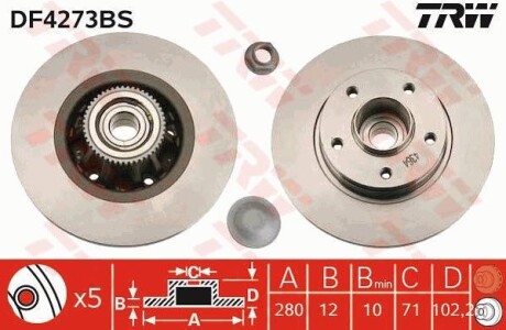 Диск тормозной (1 шт.) с подшипником NISSAN/OPEL/RENAULT Primastar/Vivaro/Trafic "R "01>> TRW TRW DF4273BS