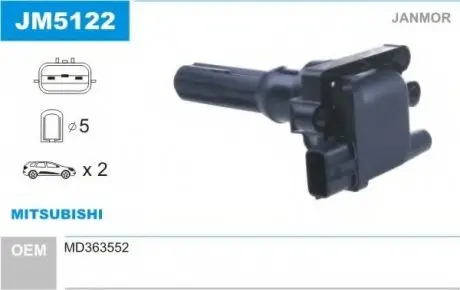 Котушка запалювання Mitsubishi LANCER, OUTLANDER 2.0 (CS9A), 4G63 (DOHC 16V) JANMOR JM5122
