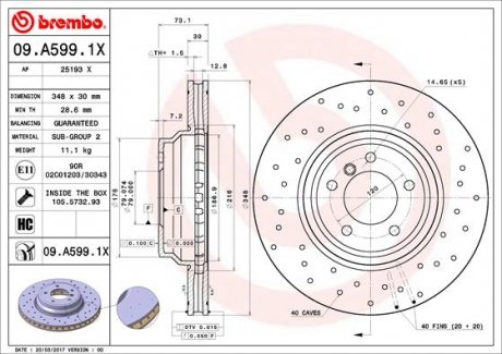 Тормозной диск BREMBO 09.A599.1X (фото 1)