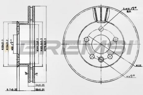 Тормозной диск перед. T4 90- (R15) (2.4D) (280x24) (вент.) BREMSI DBA427V (фото 1)