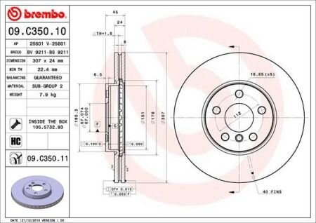 Тормозной диск BREMBO 09.C350.11