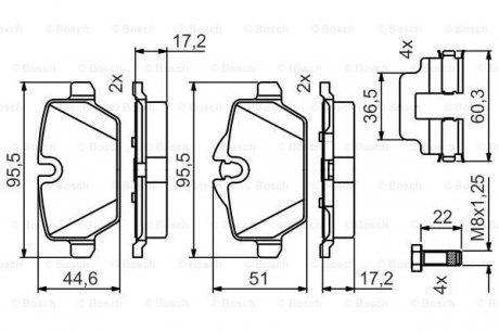 Тормозные колодки задн. BMW E87(1-serie), E90(3-serie) BOSCH 0986495477 (фото 1)