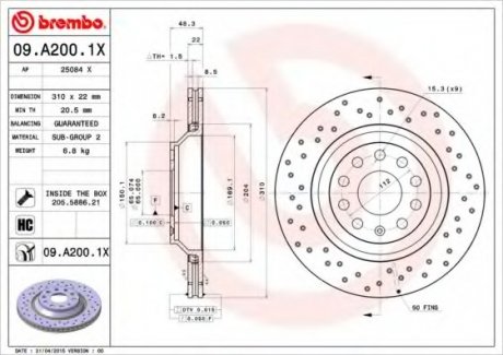 Гальмівний диск BREMBO 09.A200.1X