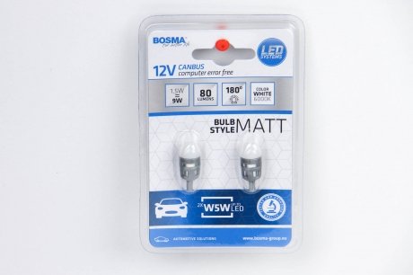 Автолампа T10 LED 12V 2XSMD 5630 LED WHITE MAT (2 шт) BOSMA 4069 (фото 1)