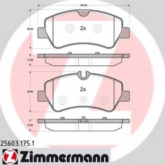 Колодки тормозные (задние) Ford Transit 12- (TRW) ZIMMERMANN 25603.175.1