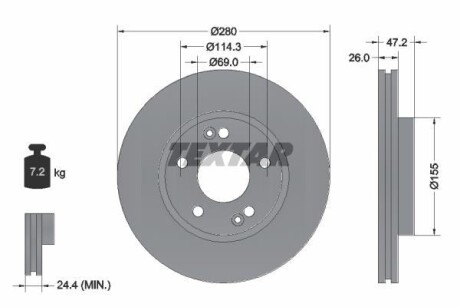 Диск тормозной HYUNDAI/KIA I30/Tucson/Cerato/Ceed "F D=280mm "04>> TEXTAR 92161605 (фото 1)