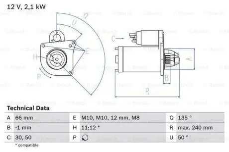 Фото запчастини Стартер BOSCH 0 986 020 131 Стартер BOSCH 0 986 020 131