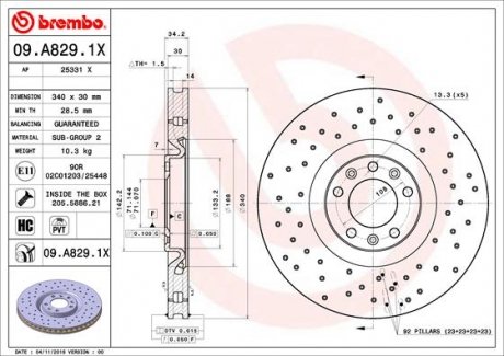 Тормозной диск BREMBO 09.A829.1X