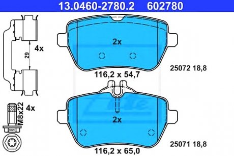 Комплект тормозных колодок, дисковый тормоз ATE 13.0460-2780.2