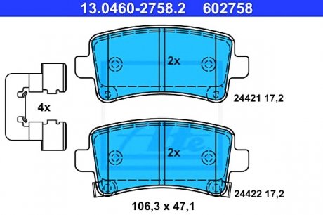 Комплект тормозных колодок, дисковый тормоз ATE 13.0460-2758.2 (фото 1)