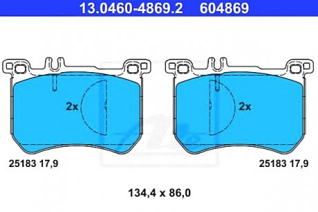 Комплект тормозных колодок, дисковый тормоз ATE 13.0460-4869.2 (фото 1)