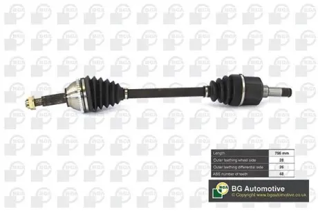 Полуось Transit 2.0-2.4d 00-06 (28/26) 796mm Л. BGA DS2320LA