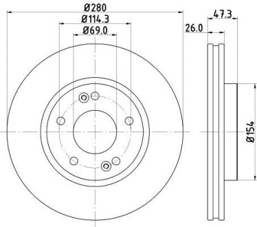 Тормозной диск перед. Cee\'d/Carens III/Magentis/Sportage/Tucson 04- (280x26) PAGID HELLA 8DD355120-141