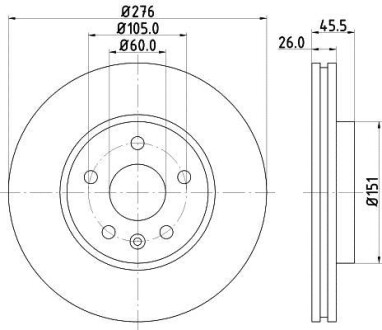 Тормозной диск перед. Aveo/Cruze 11-/ Astra J 09- (276x26) PAGID HELLA 8DD355116-351