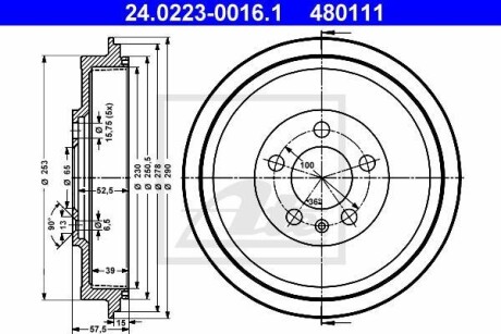 Гальмівний барабан 24.0223-0016.1 ATE 24022300161