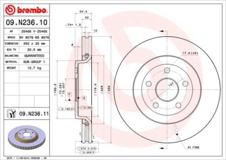 Диск гальмівний BREMBO 09.N236.11 (фото 1)