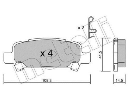 Колодки гальмівні (задні) Subaru Forester 98-08/Impreza 00-09/Legacy II/III 94-03/Outback 00-03 METELLI 22-0414-0