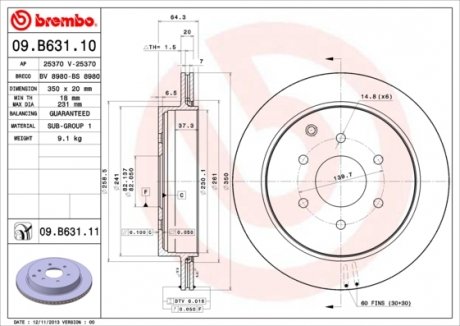 Тормозной диск BREMBO 09.B631.11 (фото 1)