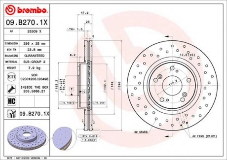 Тормозной диск BREMBO 09.B270.1X (фото 1)