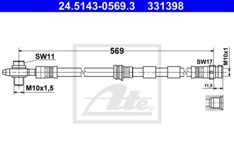 Шланг гальмівний AUDI A3 98- ATE 24.5143-0569.3