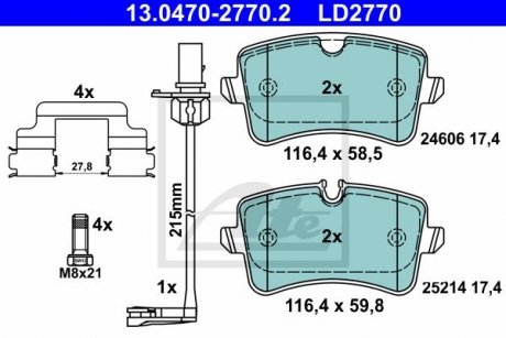 Комплект тормозных колодок, дисковый тормоз CERAMIC 13.0470-2770.2 ATE 13047027702 (фото 1)