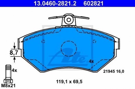 Комплект тормозних колодок, дисковий тормоз ATE 13046028212