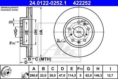 Гальмівний диск 24.0122-0252.1 ATE 24012202521