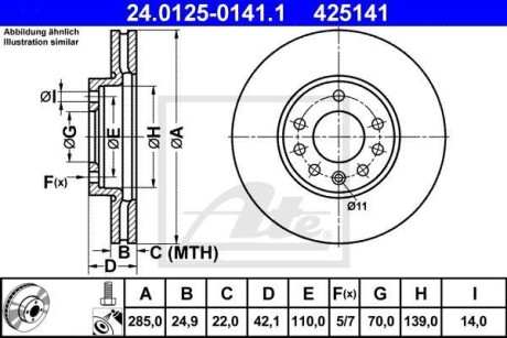 Гальмівний диск 24.0125-0141.1 ATE 24012501411