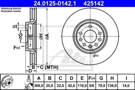 Гальмівний диск 24.0125-0142.1 ATE 24012501421