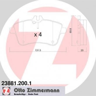 Колодки гальмівні дискові, к-кт ZIMMERMANN 23881.200.1