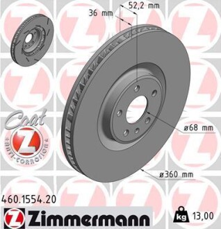 Диск гальмівний Coat Z лівий ZIMMERMANN 460.1554.20