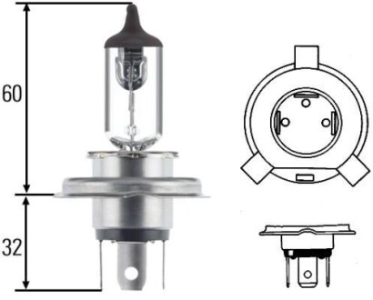 Лампа розжарювання, фара H4 blue HELLA 8GJ 002 525-361