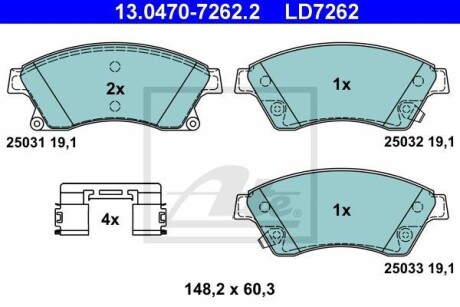 Гальмівні колодки, дискові ATE 13.0470-7262.2