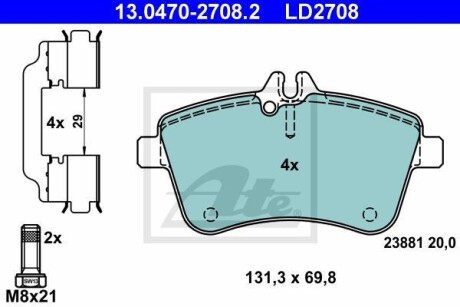 Гальмівні колодки, дискові ATE 13.0470-2708.2