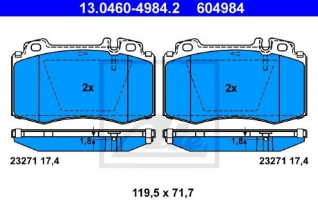 Комплект тормозных колодок, дисковый тормоз ATE 13.0460-4984.2
